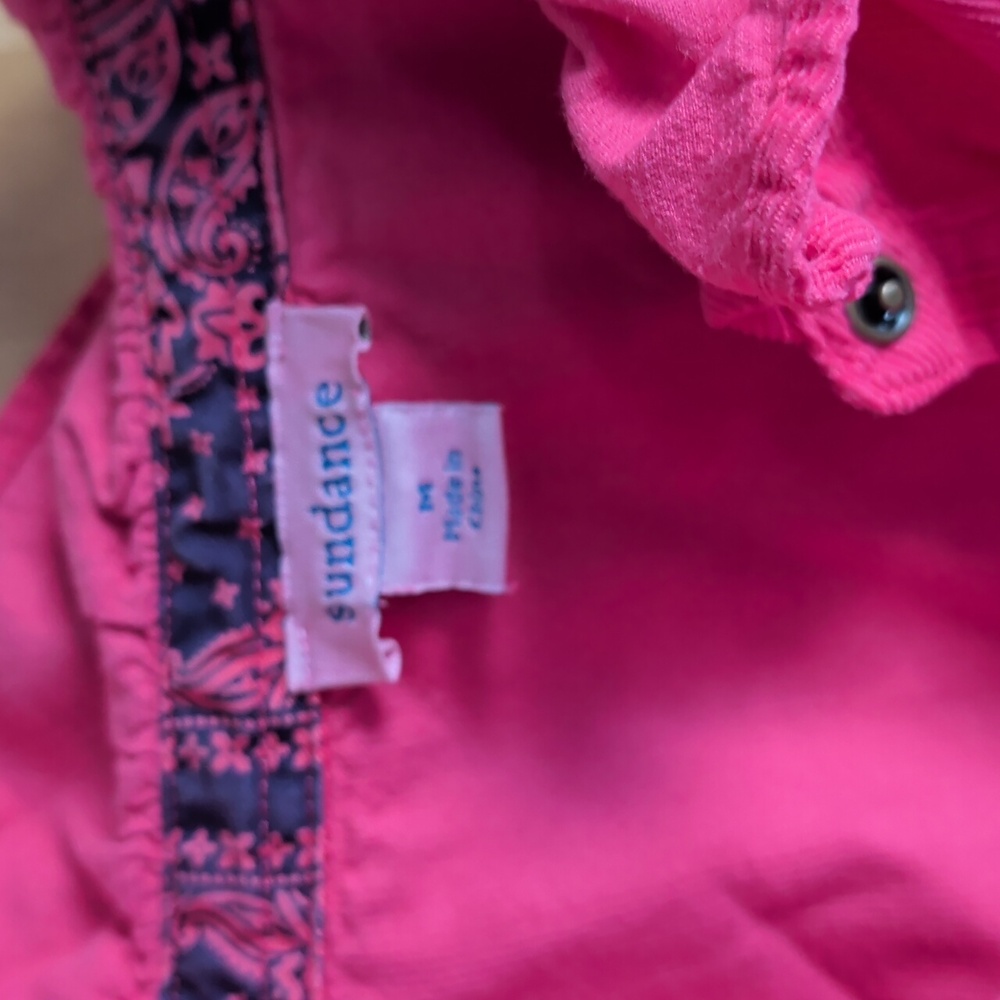 Sundance Hot Pink Ruffled Blouse, Micro Cord, Size Medium - Picture 2 of 4